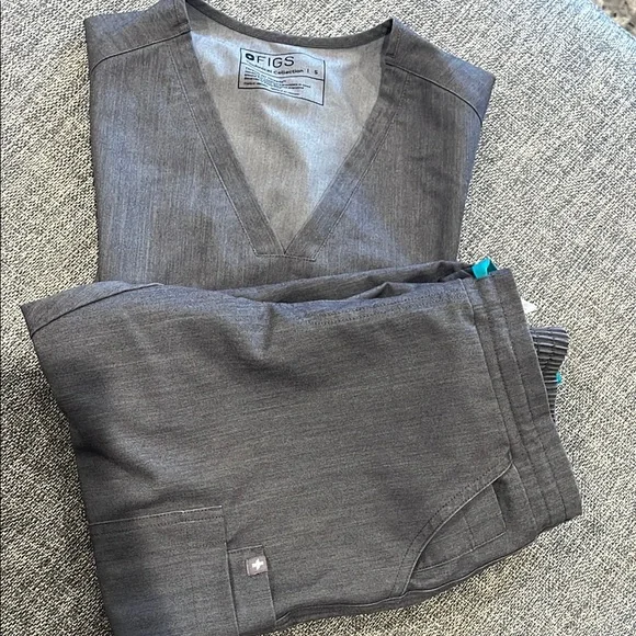 Figs Gray Scrub Set with Teal Accents - Picture 2 of 2